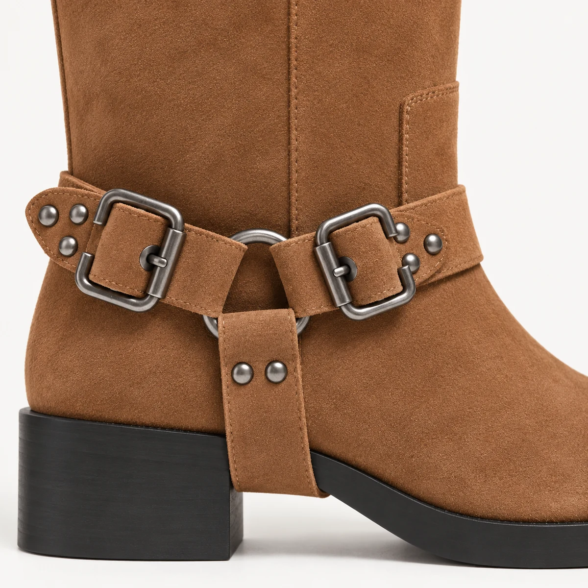 Mode hiver chaussures femmes camel velours avec trois boucles et rivets