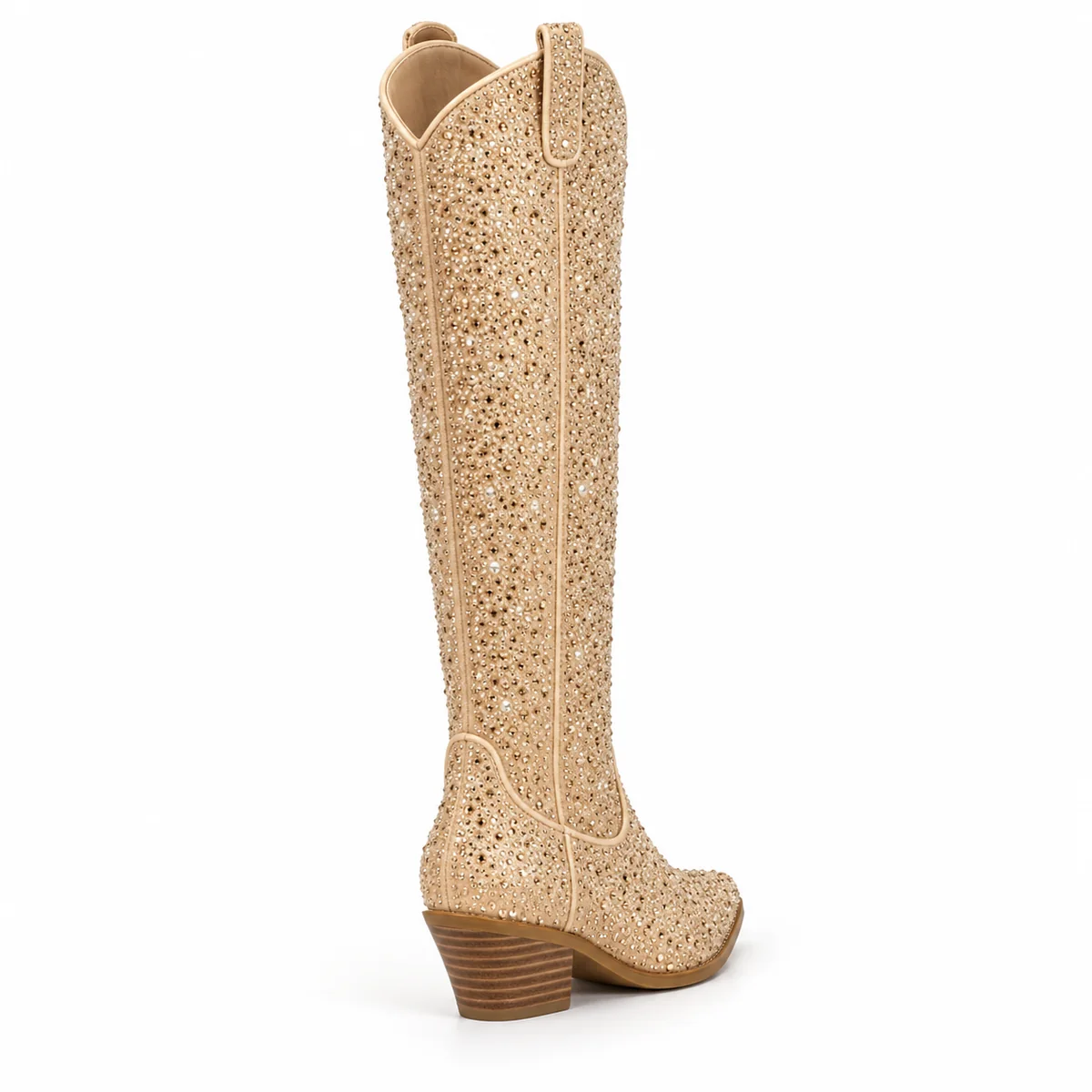 Bottes à talon épais dorées décorées de strass pour mode féminine chic