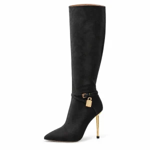 bottes femme foncees en suedine a cadenas et talon fin lot18a vue principale