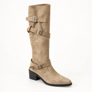 Bottines femme kaki à brides et boucles en cuir pour style élégant