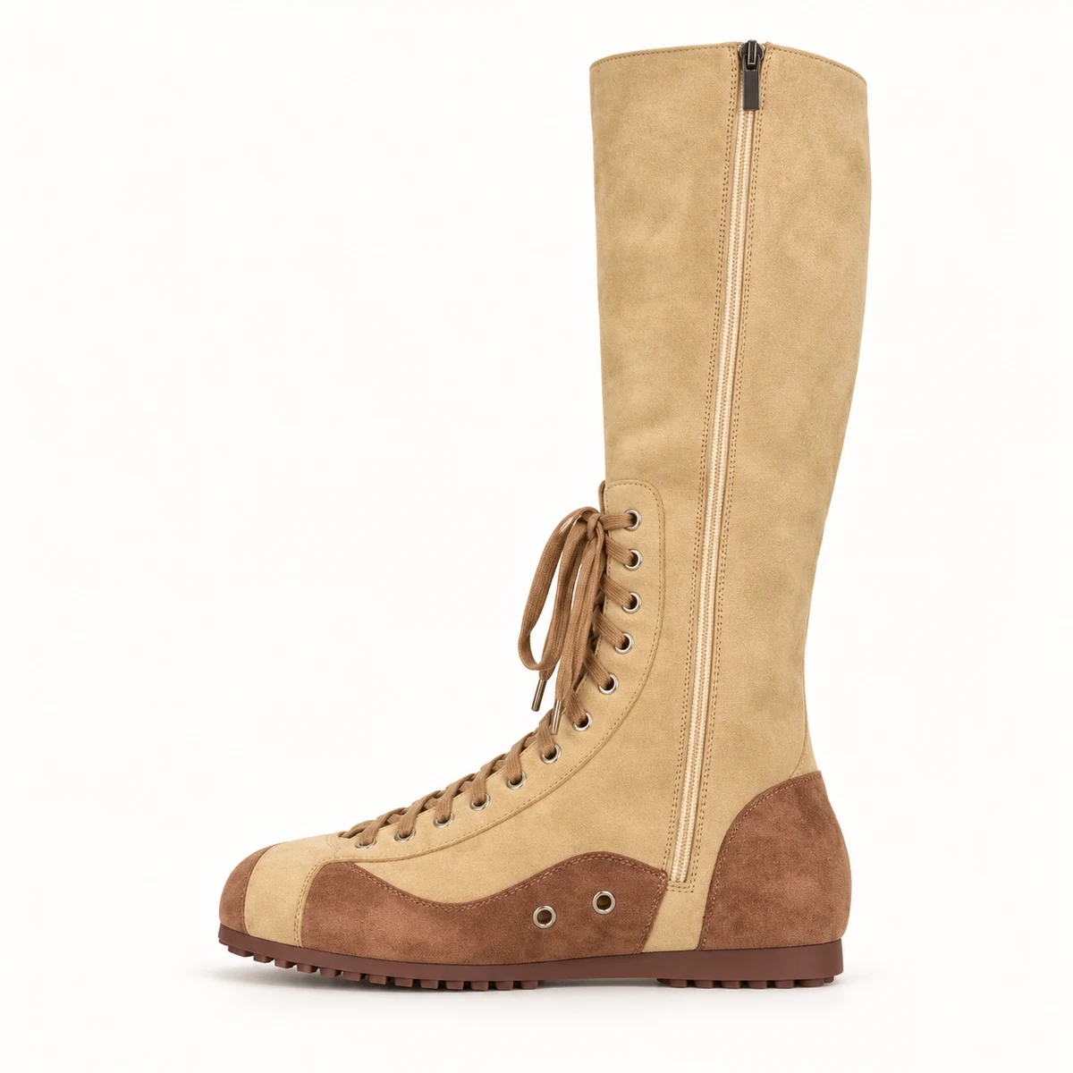 Profil de bottes femme kaki veloutées à laçage tendance