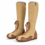 Bottes femme kaki veloutées avec laçage décoratif élégantes