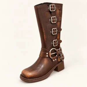 bottes femme marron a boucles et plate 44595 10a vue principale