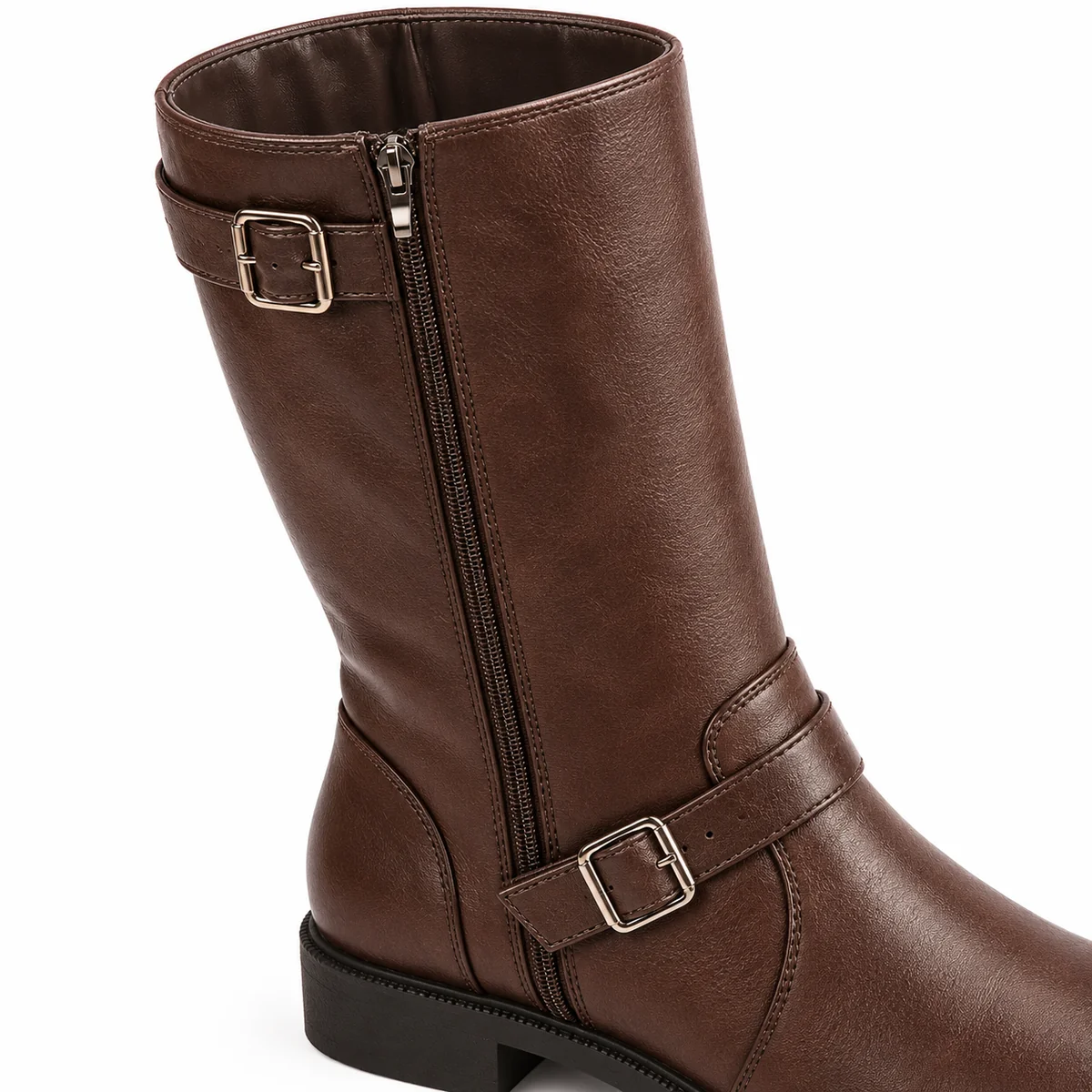 bottes femme marron a boucles et talon carre lot18a detail