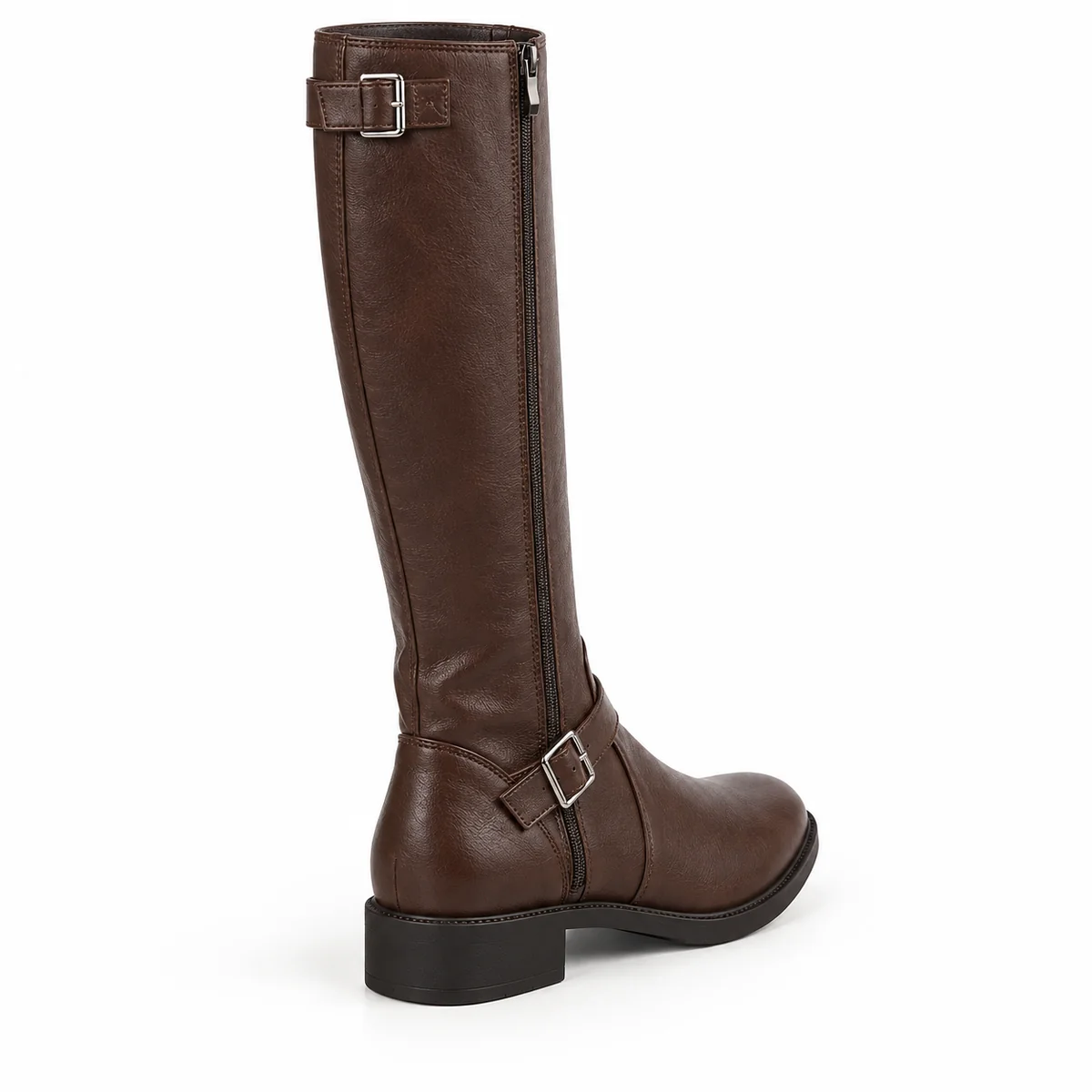 bottes femme marron a boucles et talon carre lot18a vue arriere