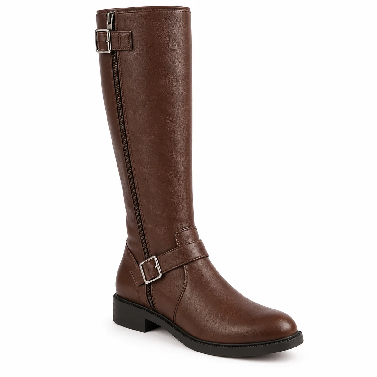 bottes femme marron a boucles et talon carre lot18a vue principale