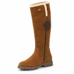 Bottes femme marron à finition veloutée et zip, vue de trois quarts sur fond blanc