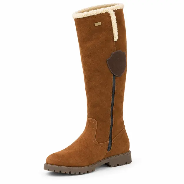 Bottes femme marron à finition veloutée et zip, vue de trois quarts sur fond blanc
