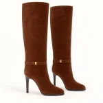 Bottes femme marron acajou veloutées avec talon fin élégantes