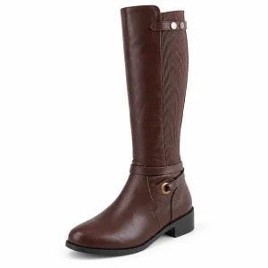 Bottes femme marron café à brides et zip détaillées en cuir élégantes