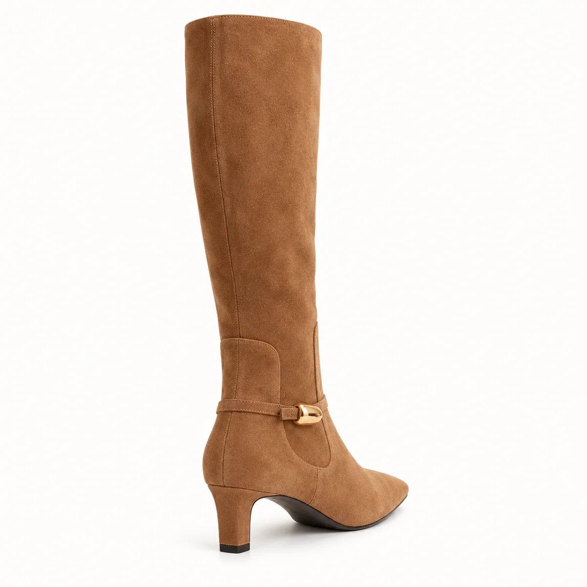 bottes femme marron clair en suedine a boucle lot18a vue arriere