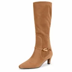 bottes femme marron clair en suedine a boucle lot18a vue principale
