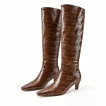 Bottes femme marron effet croco avec petit talon élégantes