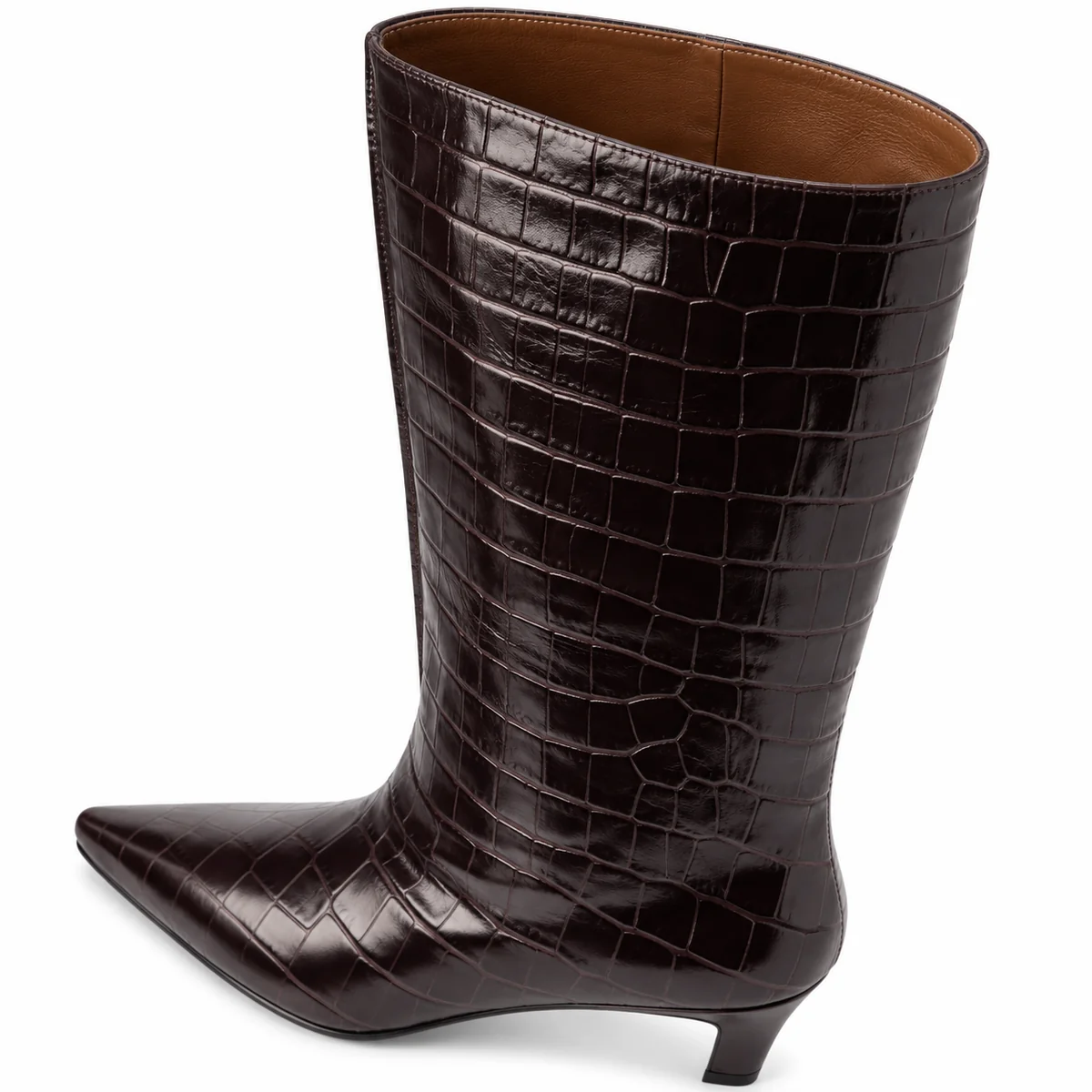 Bottes femme marron effet crocodile à talon fin chic et tendance