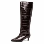 Bottes femme marron effet crocodile à talon fin élégantes
