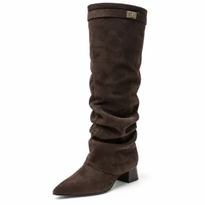 Bottes femme marron en suédine avec boucle élégante