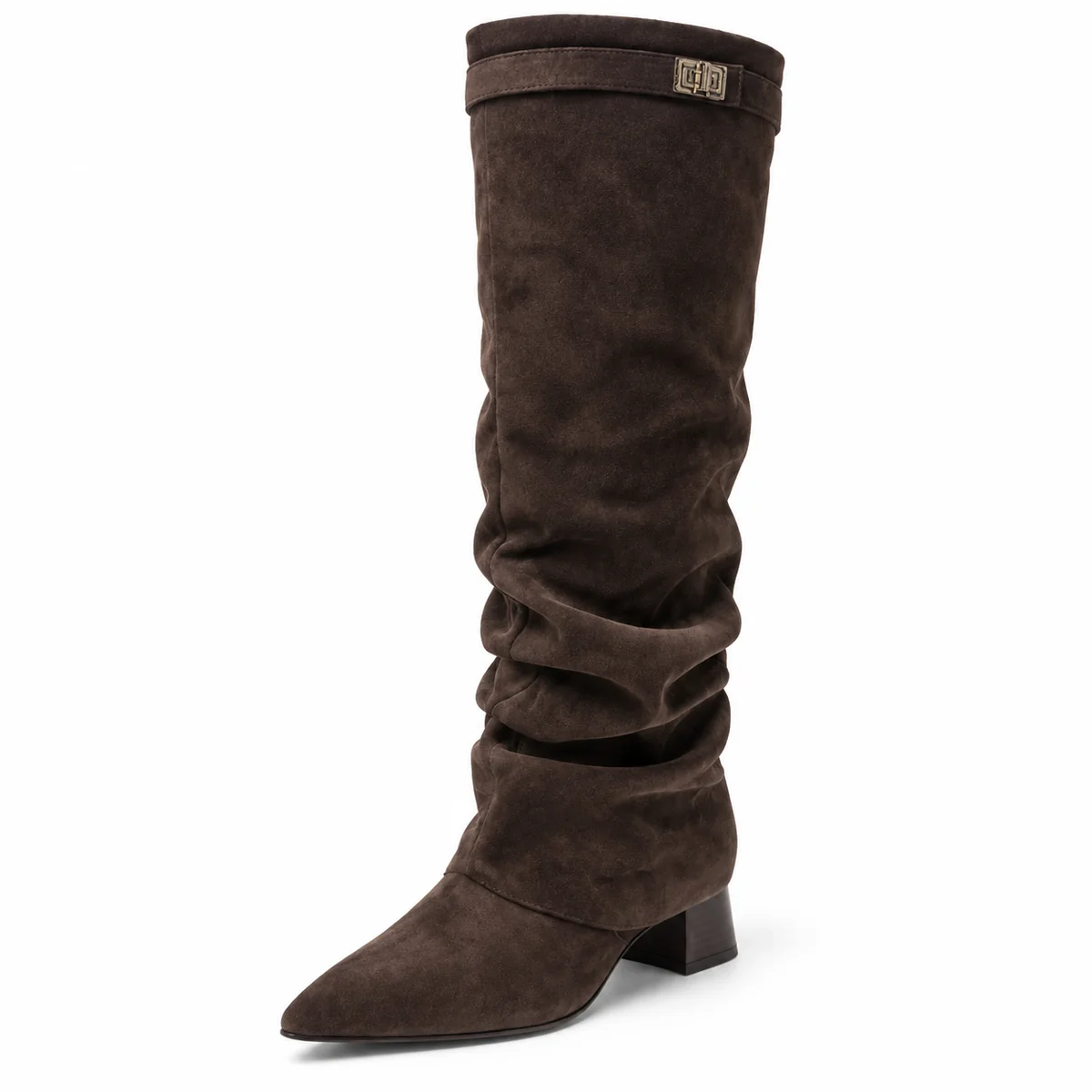 Bottes femme marron en suédine avec boucle élégante