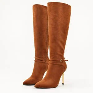 Bottes femme marron en suédine avec talon aiguille élégantes