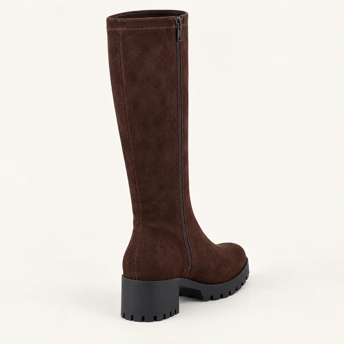 bottes femme marron fonce a talon carre et zip lot18a vue arriere