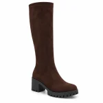 bottes femme marron fonce a talon carre et zip lot18a vue principale