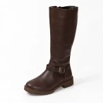 Bottes femme marron foncé fourrées à boucle et talon carré élégantes