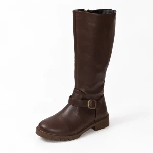 Bottes femme marron foncé fourrées à boucle et talon carré élégantes