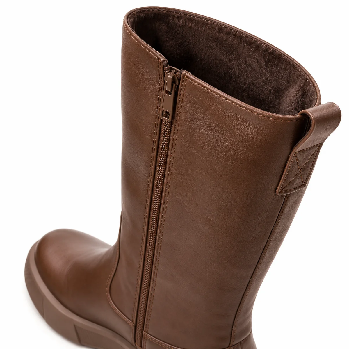 bottes femme marron fourrees a zip et semelle epaisse lot18b detail