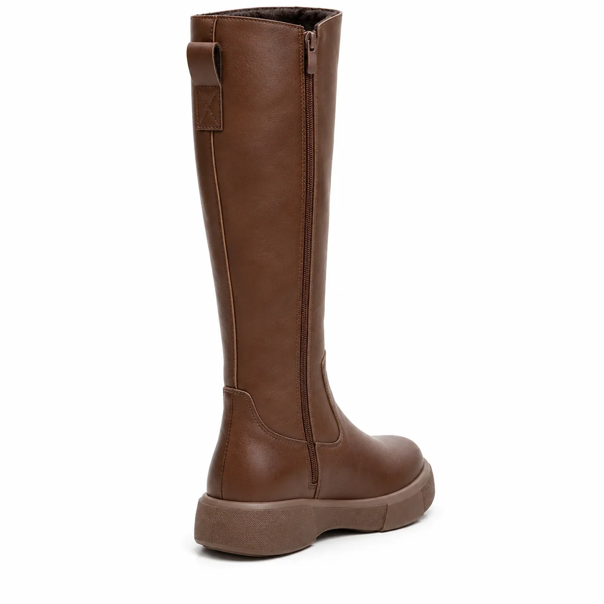 bottes femme marron fourrees a zip et semelle epaisse lot18b vue arriere