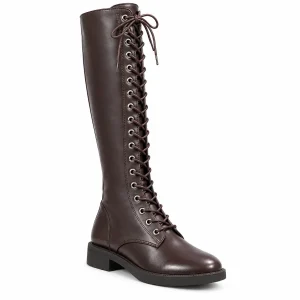 bottes femme marron hautes a lacets croises lot18b vue principale