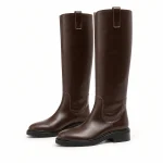 Bottes hautes marron pour femme avec petit talon élégantes en cuir
