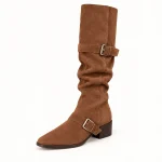 Bottes femme marron jaune en suédine avec brides élégantes