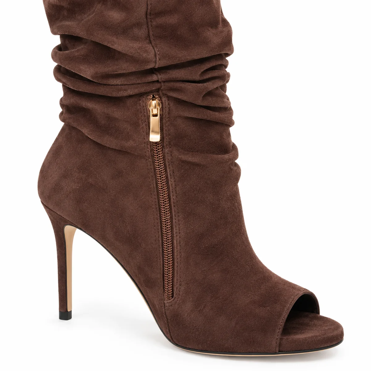 bottes femme marron plissees a bout ouvert lot18a detail