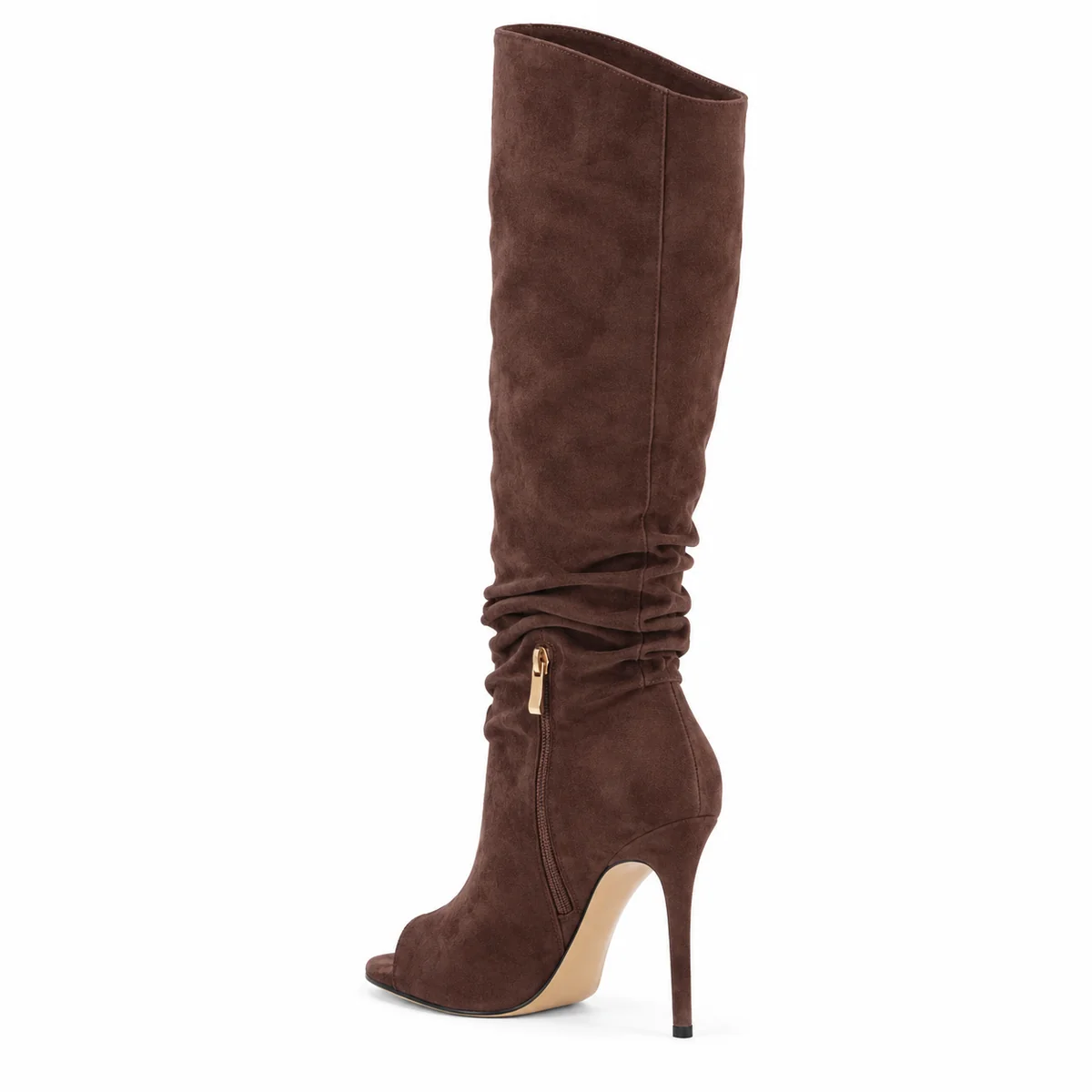 bottes femme marron plissees a bout ouvert lot18a vue arriere