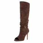 bottes femme marron plissees a bout ouvert lot18a vue principale