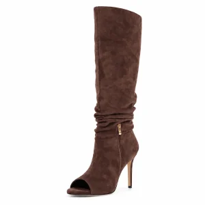 bottes femme marron plissees a bout ouvert lot18a vue principale