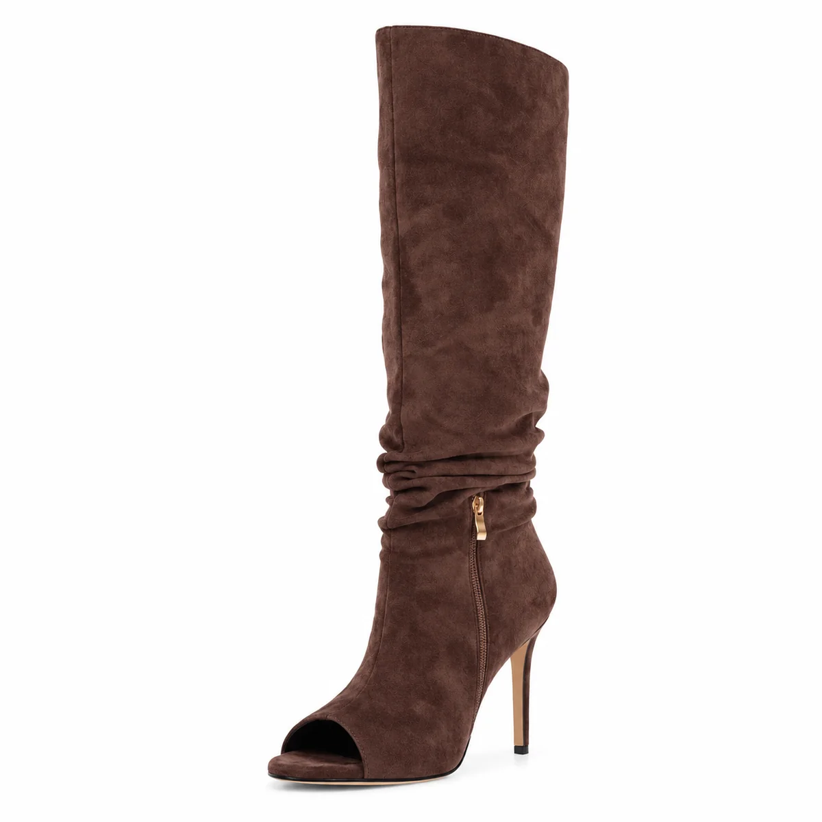 bottes femme marron plissees a bout ouvert lot18a vue principale
