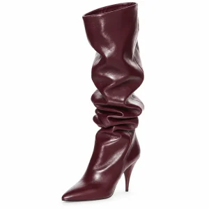 bottes femme marron plissees a talon aiguille lot18a vue principale
