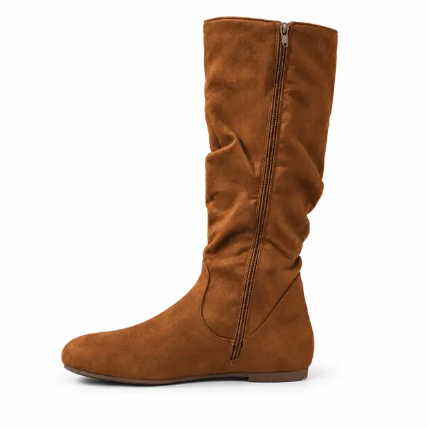 bottes femme marron plissees a talon bas vue de profil sur fond blanc 44783