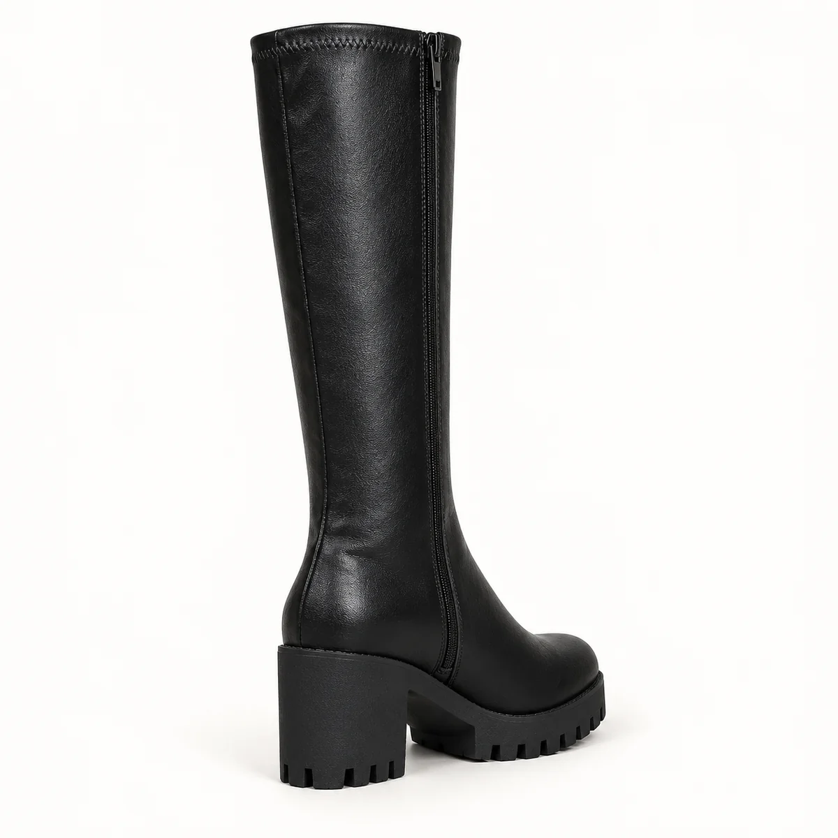bottes femme noir similicuir a talon carre et zip lot18b vue arriere