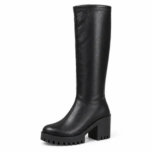 bottes femme noir similicuir a talon carre et zip lot18b vue principale