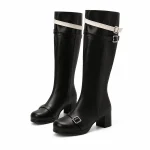 Bottes femme noires à brides et talon carré