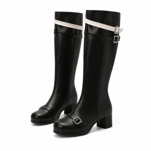 Bottes femme noires à brides et talon carré
