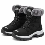 Bottes femme noires à col fourré gris avec lacets élégantes