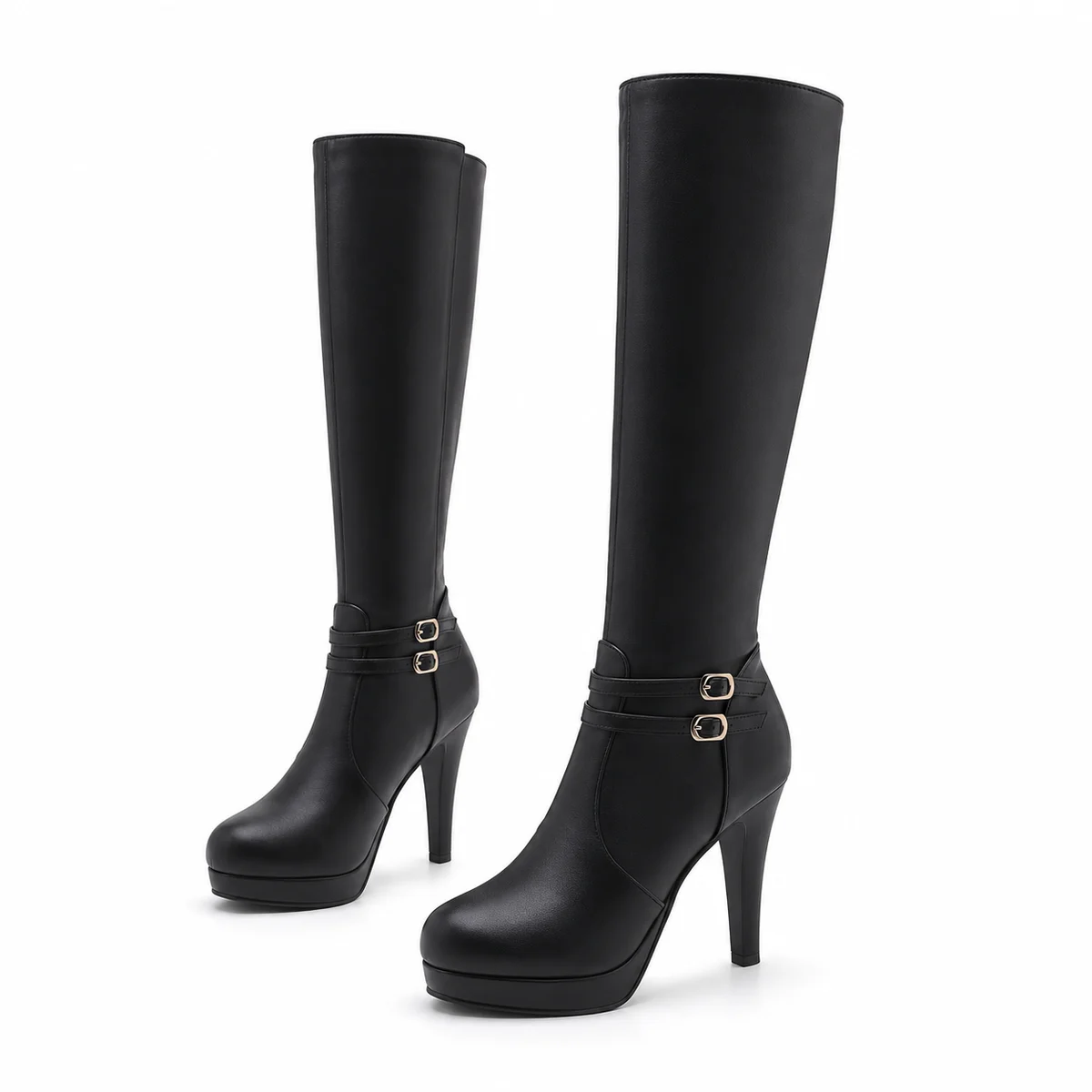 Bottes femme noires à deux boucles et talon fin – Image 3