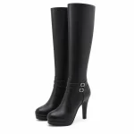 Bottes femme noires à deux boucles et talon fin