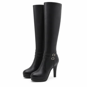 Bottes femme noires à deux boucles et talon fin