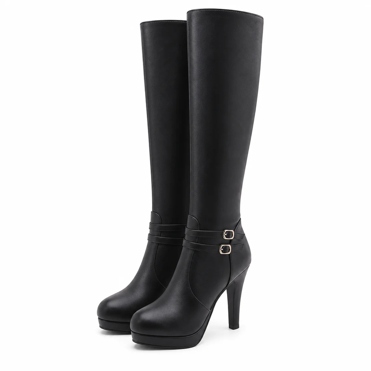 Bottes femme noires à deux boucles et talon fin