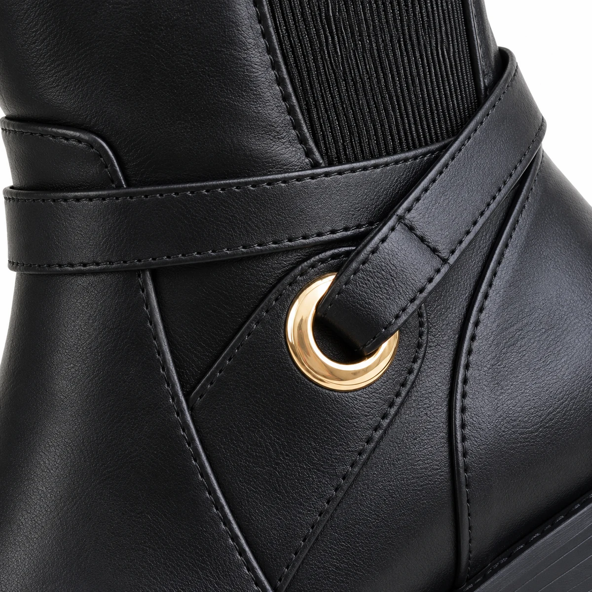 Bottes femme noires à empiècements et anneau doré – Image 4