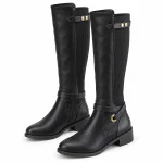 Bottes femme noires à empiècements et anneau doré