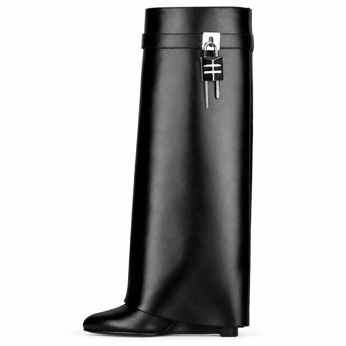 Bottes femme noires à grand revers et boucle argentée – Image 3